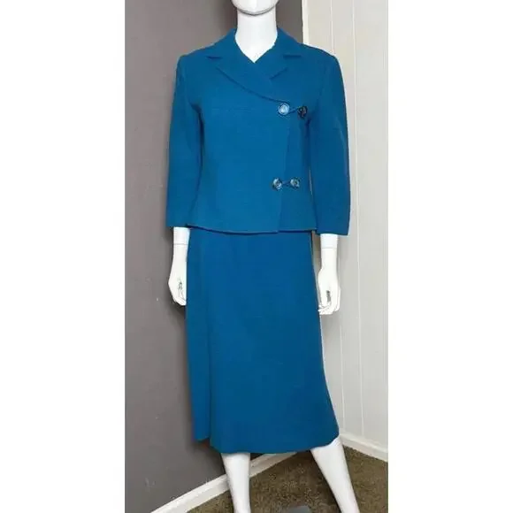 1940's Blue Wool Boucle Skirt Suit from a Vogue Paris Original size S/M - Picture 2 of 10